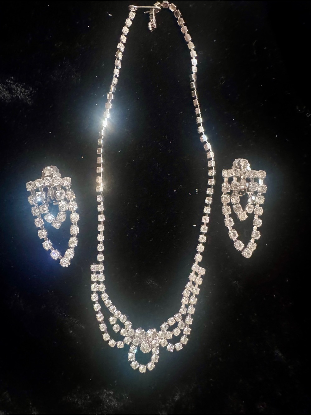 Crystal Bridal Necklace and Earrings Set - Silver Tone